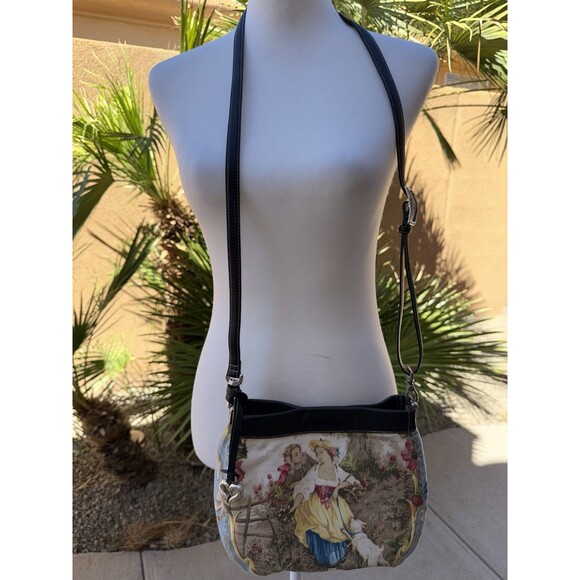 Brighton Reversible Tapestry Leather Crossbody Shoulder Bag Heart Charm Boho Vtg - Picture 12 of 14